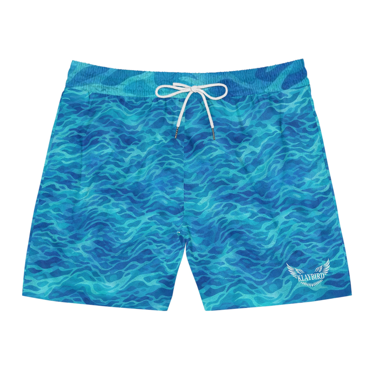 Men's Blue Ocean Wave Swim Shorts – Mid-Length Beach Trunks