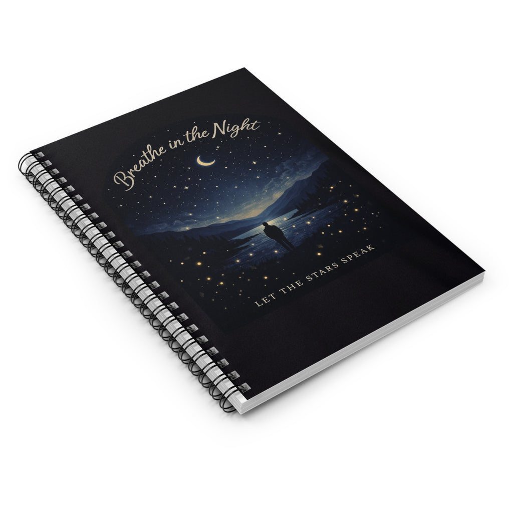 Breathe in the Night notebook | Spiral Ruled Journal, starry moon landscape