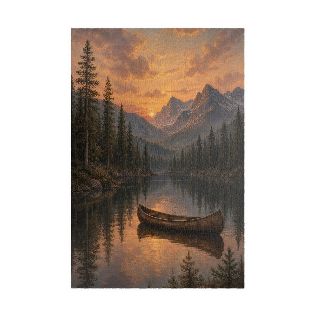 Sunset Mountain Lake Canoe Puzzle | Scenic Landscape Jigsaw