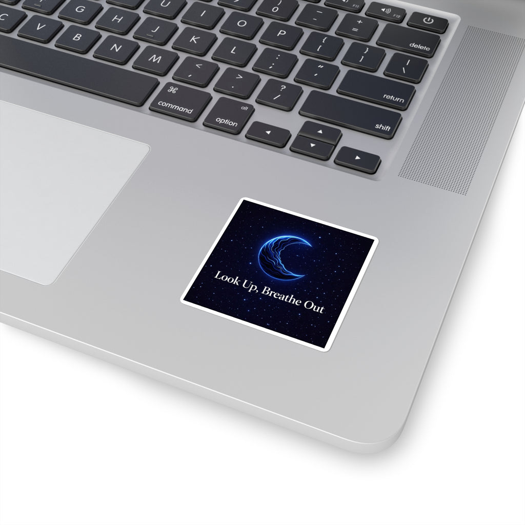 Look Up, Breathe Out Square Sticker — Calming Moon Night Sky Décor