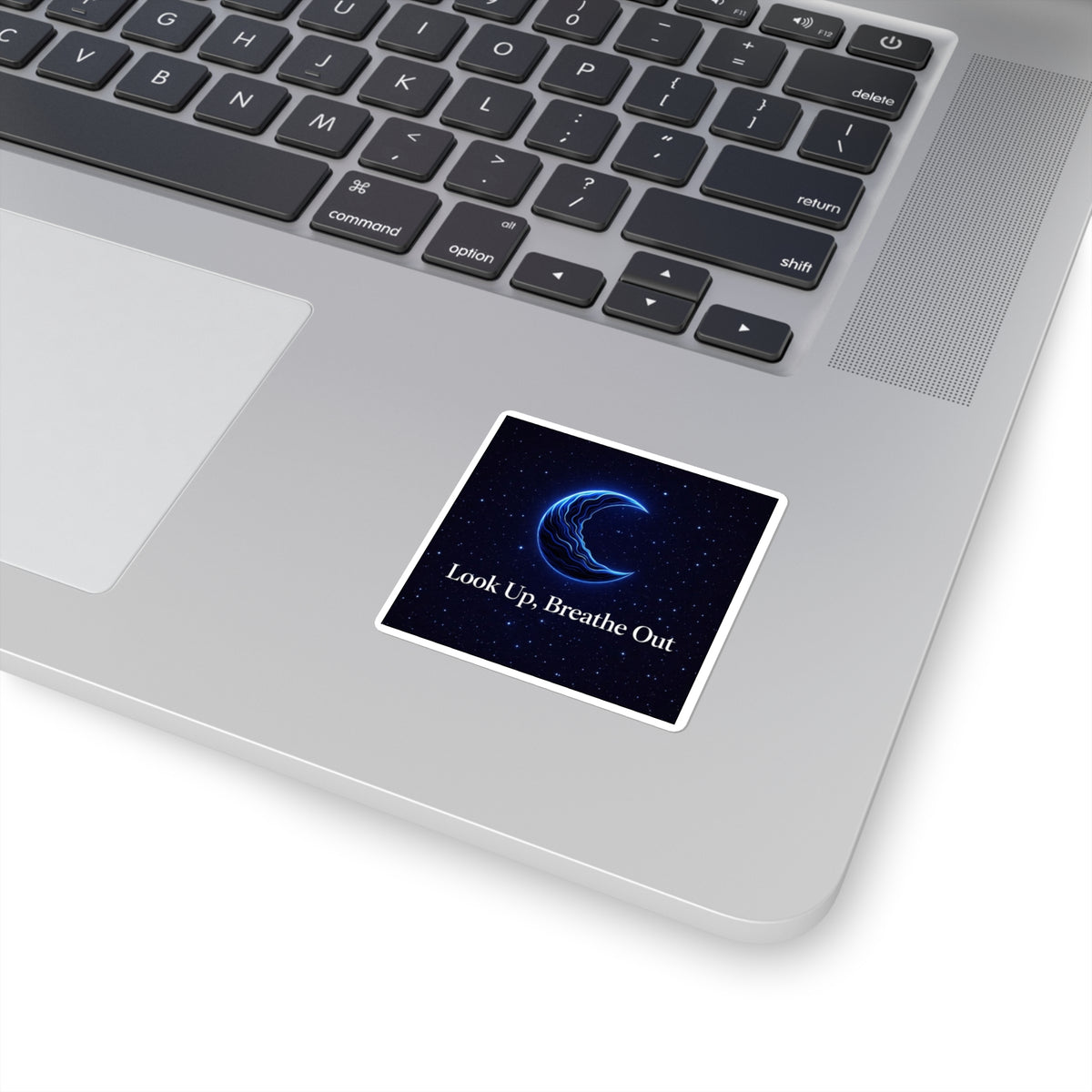 Look Up, Breathe Out Square Sticker — Calming Moon Night Sky Décor