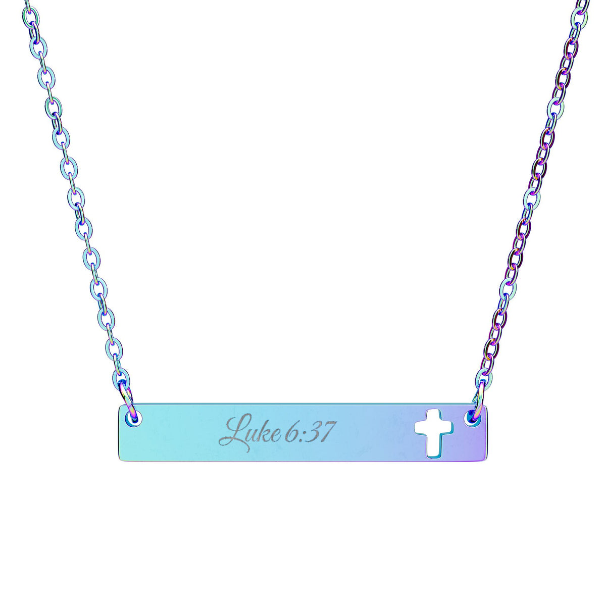 Cutout Cross Bar Necklace — Engravable Christian Bar Pendant with Cross Cutout