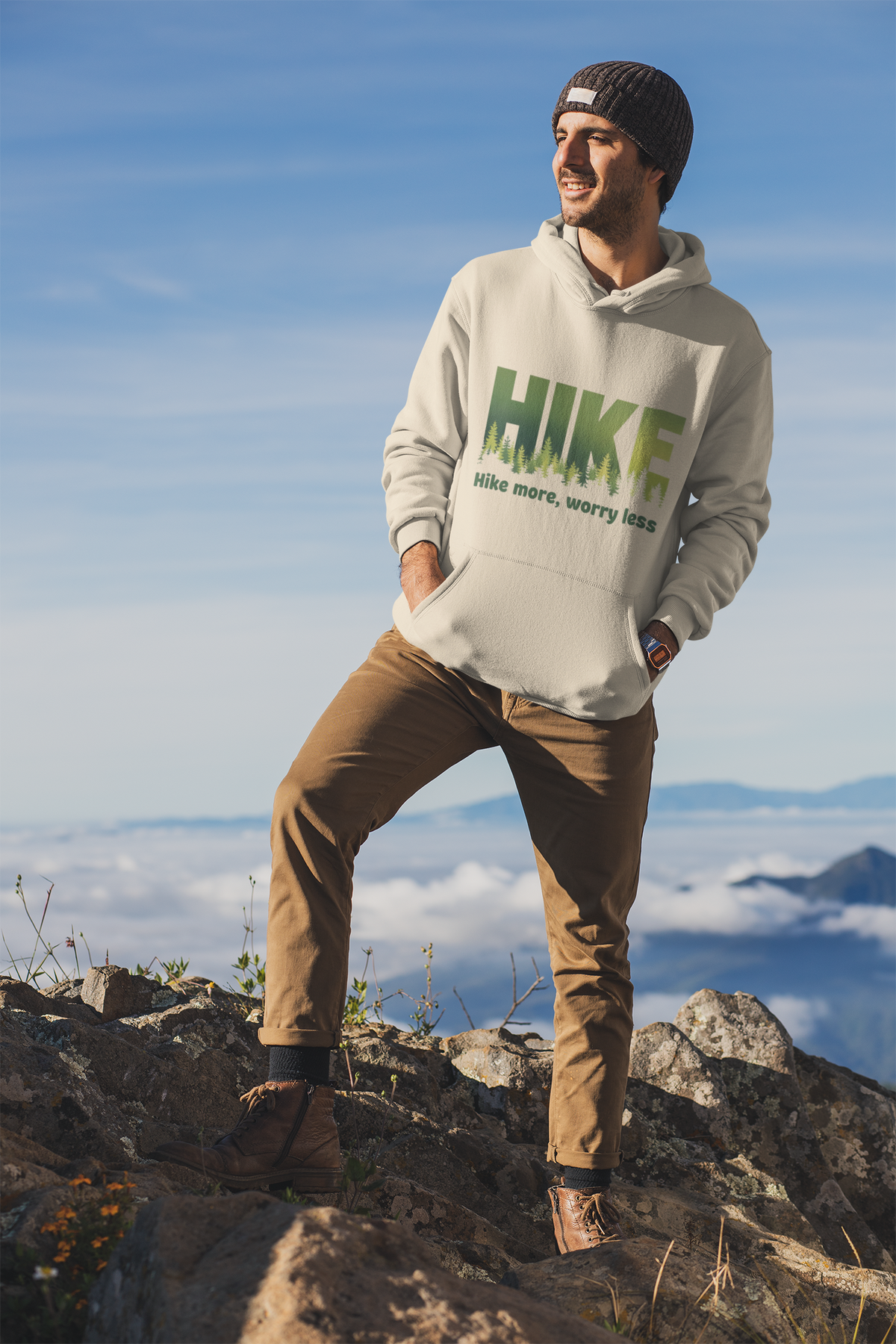 Hoodie — "HIKE: Hike More, Worry Less" Outdoor Graphic Pullover