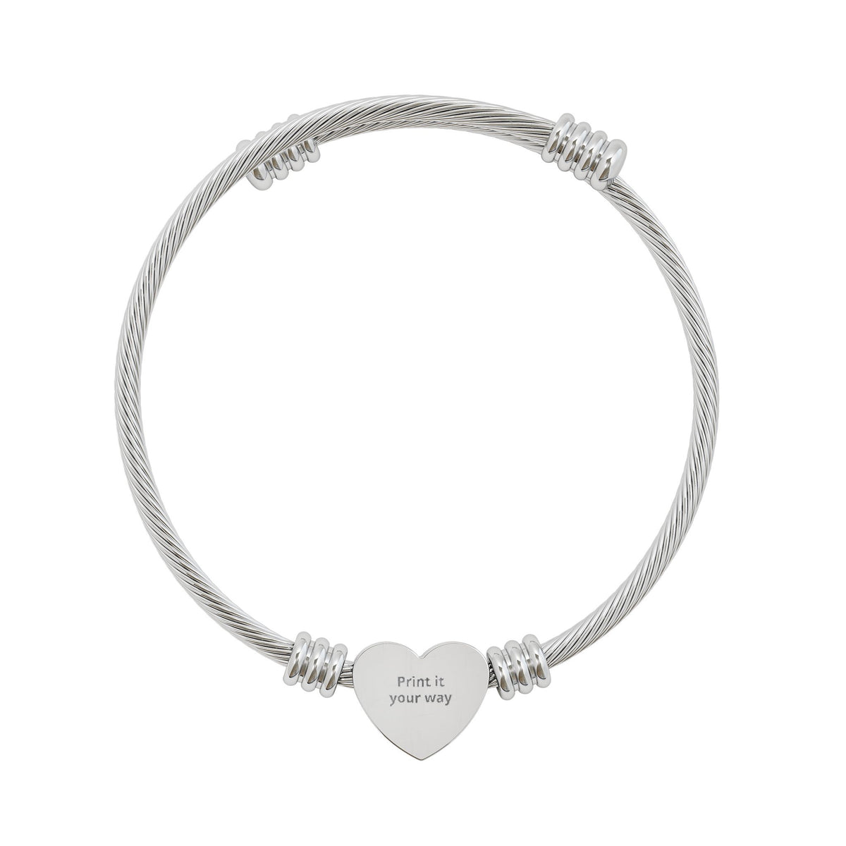 Engravable Heart Cuff Bracelet, Cable Wire Heart Bracelet | Personalized Jewelry