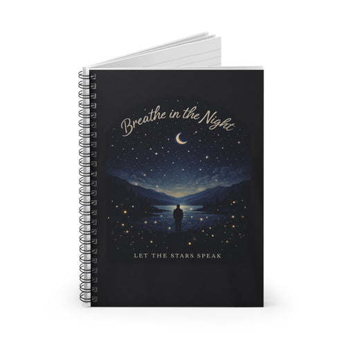 Breathe in the Night notebook | Spiral Ruled Journal, starry moon landscape