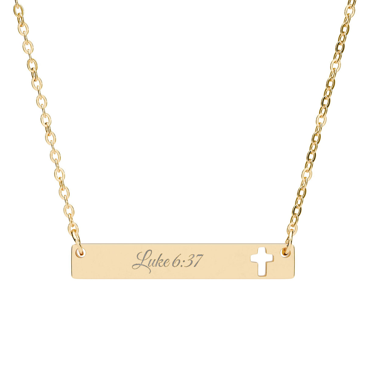 Cutout Cross Bar Necklace — Engravable Christian Bar Pendant with Cross Cutout